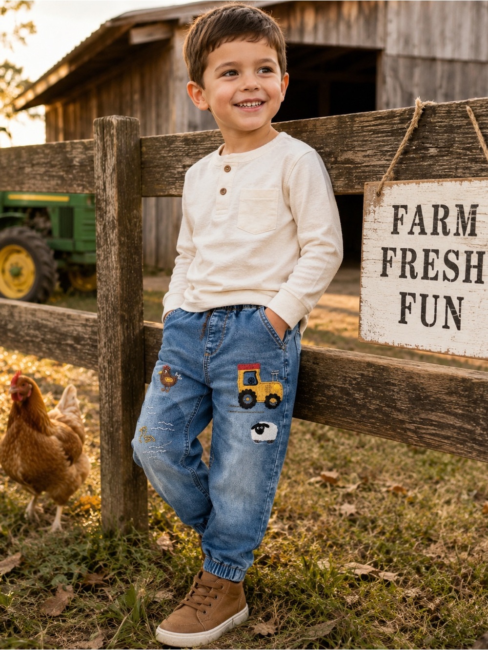 NEXT Kids Embroidered Farm Animal Denim Jogger Jeans Size 5–6 Years